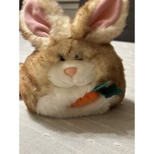 Vintage Easter bunny rabbit plush stuffed Brown White 7" Long Fur Holding Carrot
